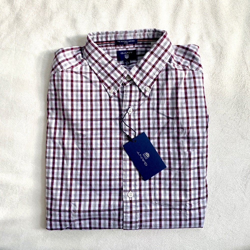Gant Oxford Button Down Check Fit Port Red Large - Picture 2 of 12